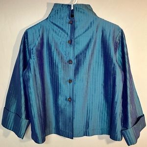Xilingshi Janet Eagan Design Silk Pintucket Jacket Iridescent Blue Size L